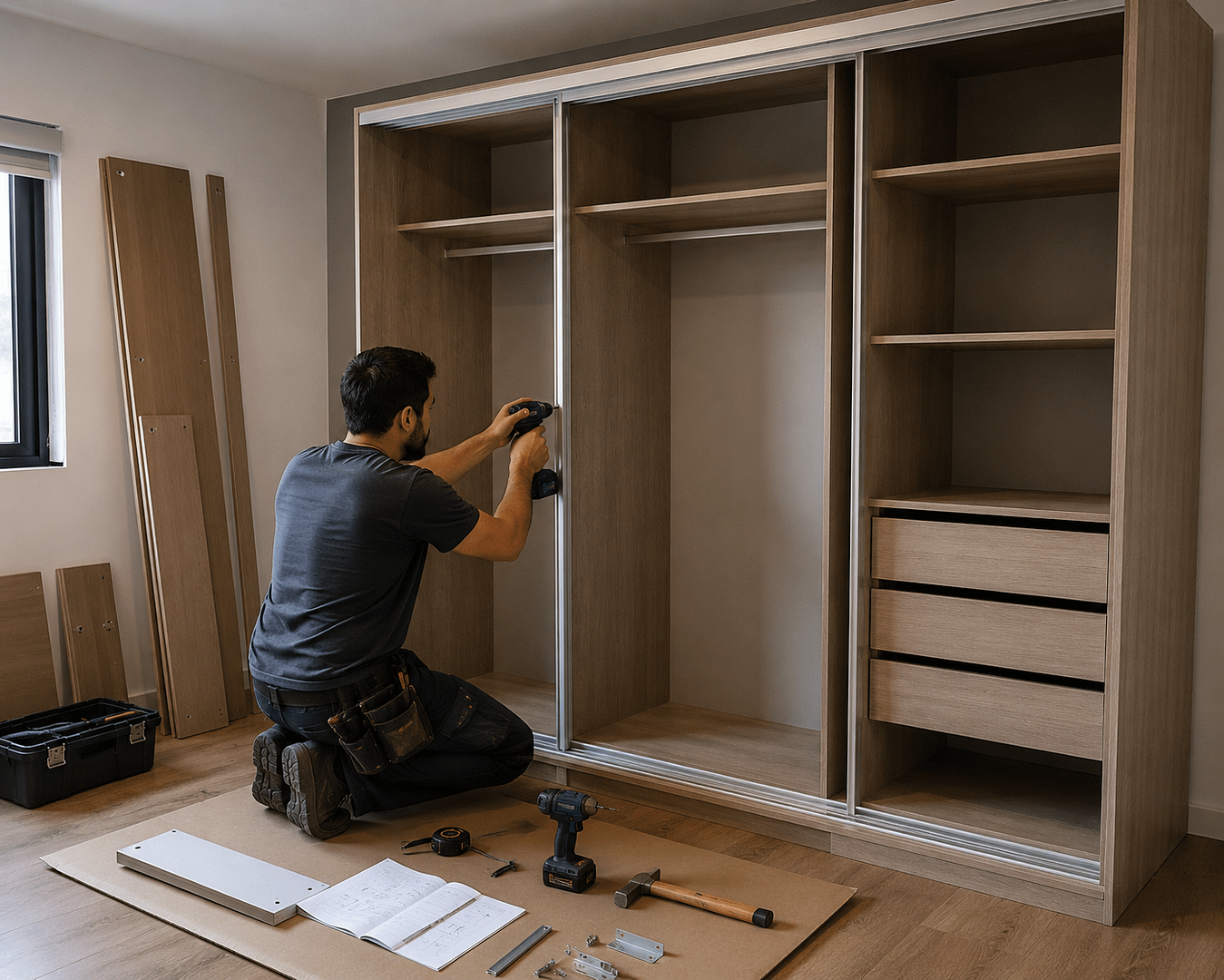 Montagem de guarda-roupa com porta de correr: dificuldades e por que contratar um profissional